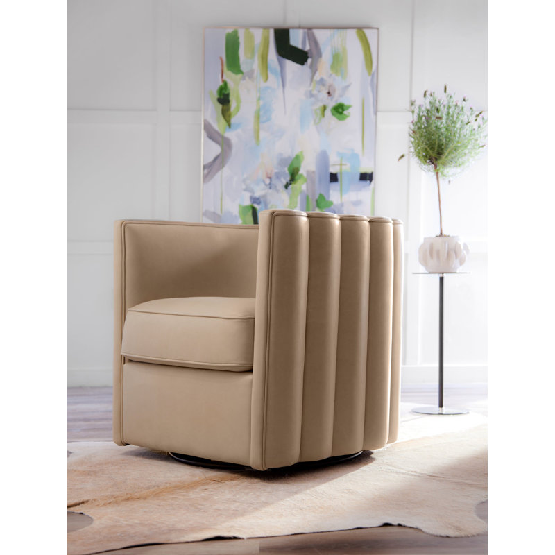 Jones Swivel Chair in Selena Storm, Selena Oat Genuine Leather