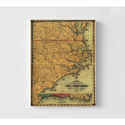 «Eastern North Carolina 1861», carte antique de la Caroline du Nord, reproduction d'art rustique de ferme, art mural encadré de restaurant ancien, idée de chambre à coucher principale 4 x 6 po