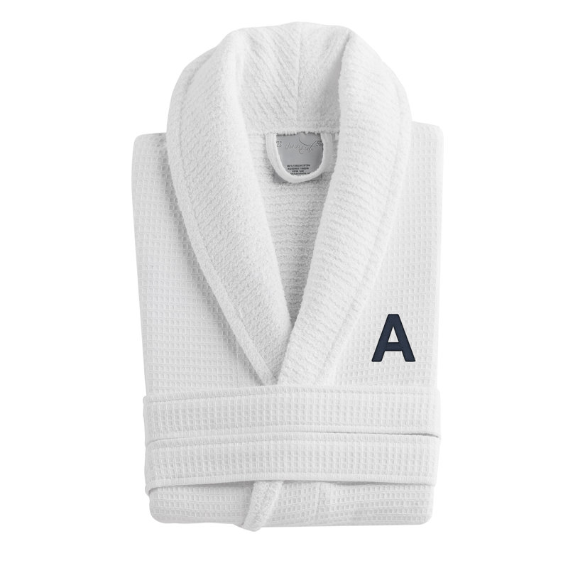 Peignoir monogrammé gaufré en coton turc, A, Blanc