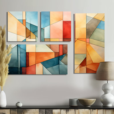 «Cubism Experiment With Minimalist I», ensemble d'art mural abstrait cubisme de 4