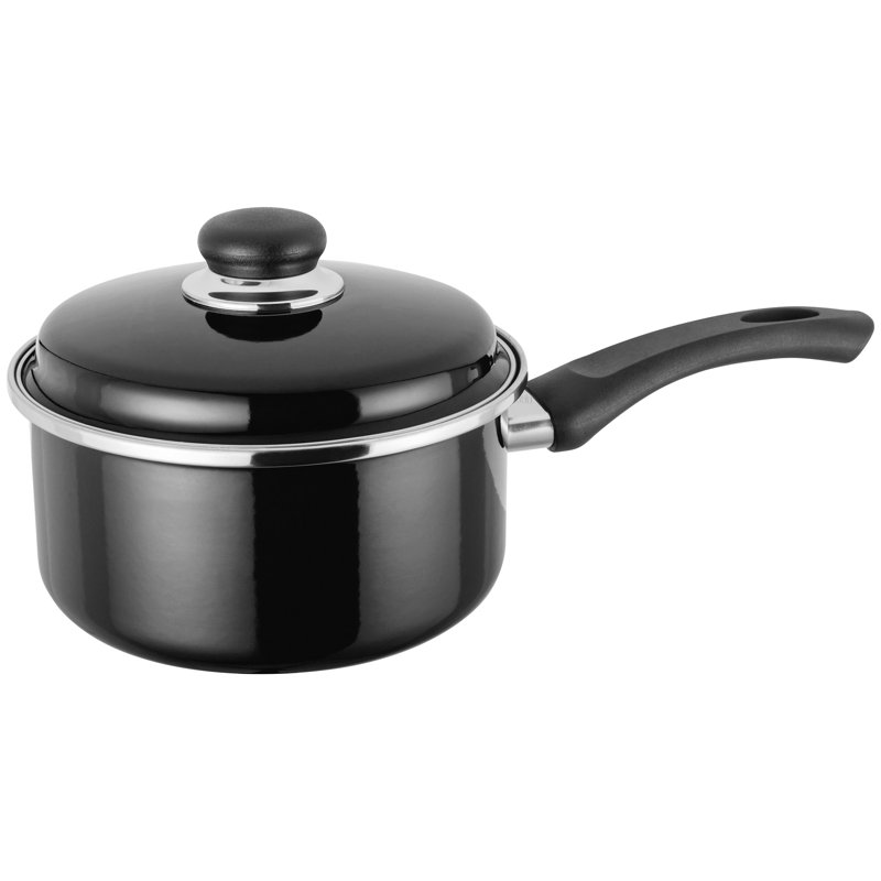 Judge Essentials,18cm Non-Stick Enamel Saucepan, 2.2L, Black, 2.2 L, Black