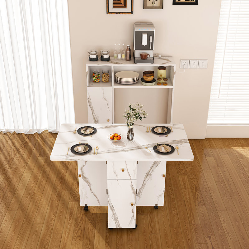 Table de salle à manger pliante multifonctionnelle avec buffet mural et rangement pour petits appartements (Wihte)