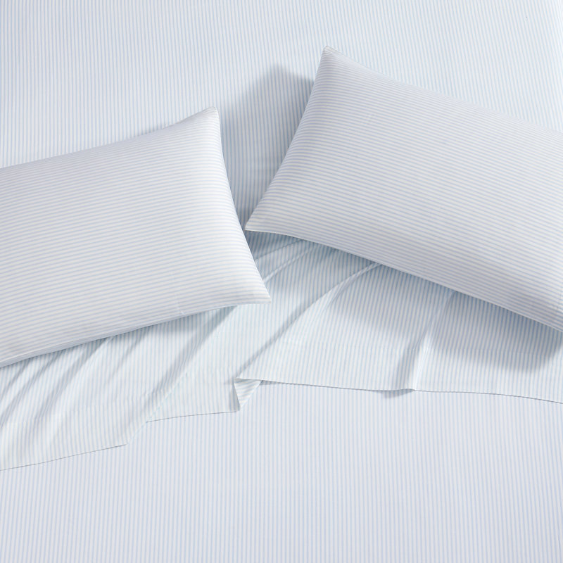 Laura Ashley Printed Cotton Sateen Pillowcase Set, Striped Blue