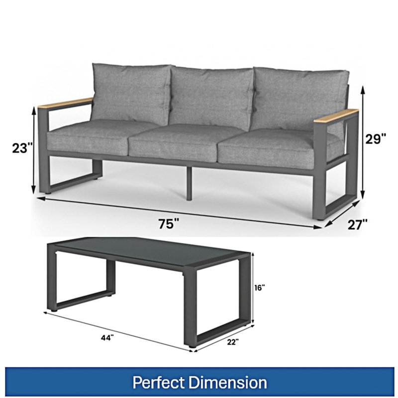2-Piece Outdoor Sofa Couch Set, Gray