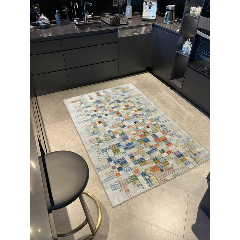 Tapis décoratif moderne multicolore à motif géométrique abstrait à motif carré, Rectangle 3 pi 11 po x 5 pi 11 po