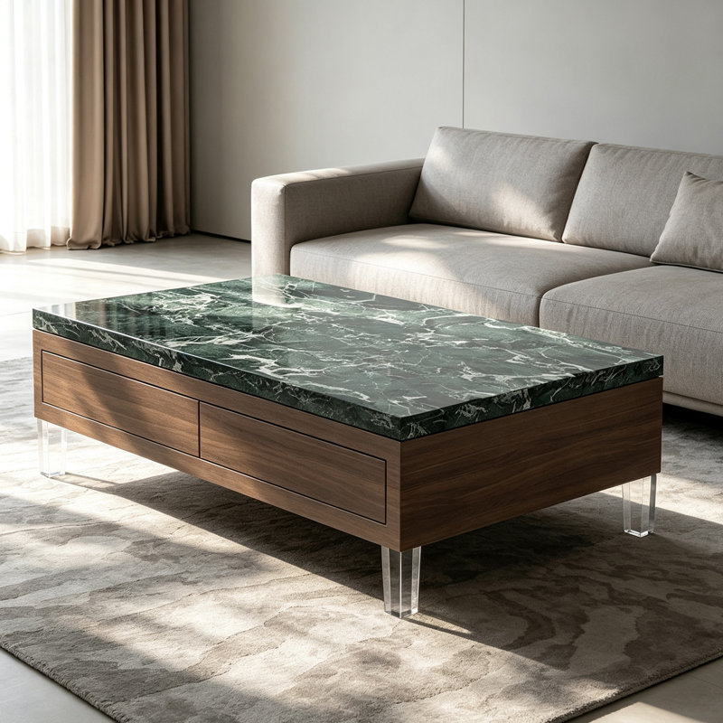 Table basse moderne en acrylique minimaliste moderne, 15.74" H x 51.18" W x 27.55" D, Green