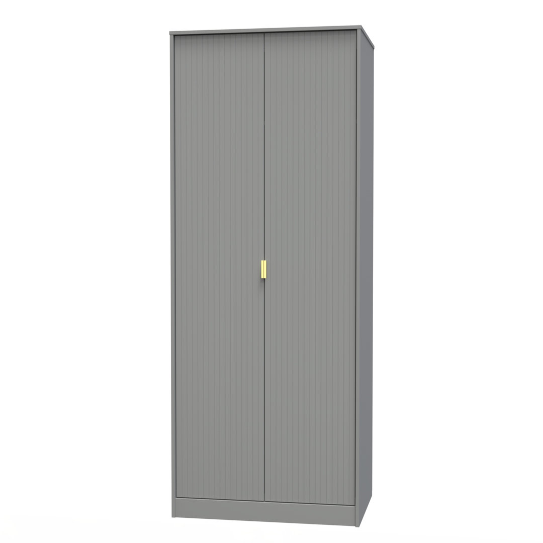 Welcome Furniture Linear 2 Door Wardrobe - Dusk Grey - Gold Handles & Legs - Ready Assembled - Image 5
