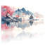 Paysage et nature montagne, cerisier en fleurs, pagode, reflet, eau, paysage, ensemble de 3 impressions sur toile-1273524641