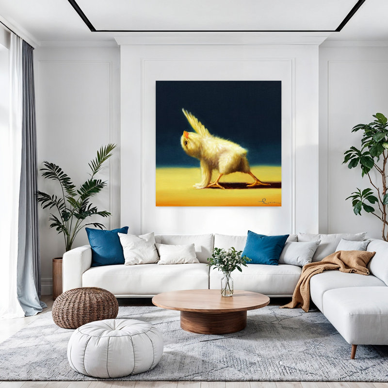 Art urbain contemporain à angle latéral avec poussin de yoga, H 48 po x l 48 po