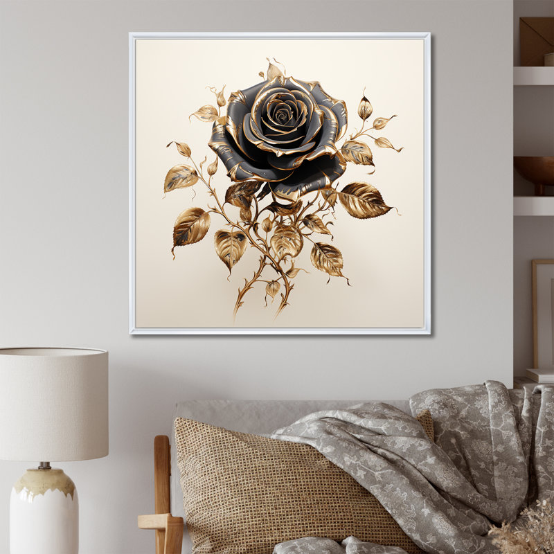 Vintage Rosegold Elegance III - art mural rose, Cadre flottant noir, 36" H x 36" W