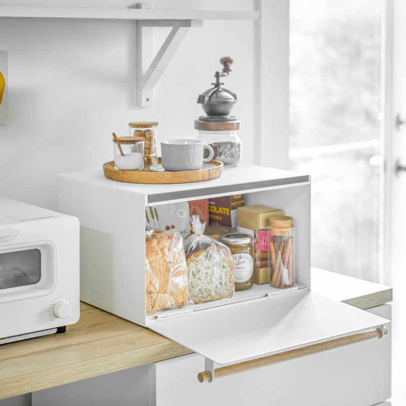 White Steel and Wood Two-Tier Bread Box