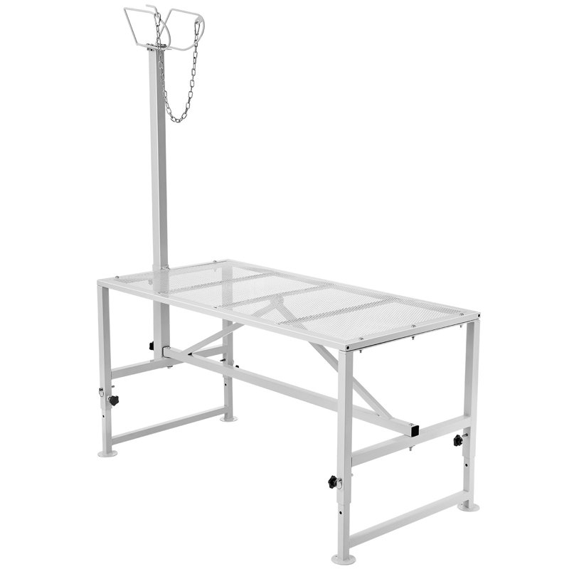 Goat And Sheep Stand, 51X23 Inch Livestock Stand, Metal Livestock Milking And Shearing Stand 21" To 33" Adjustable Height, With Headpiece And Nose Loop, 500Lbs Loading Weight, White