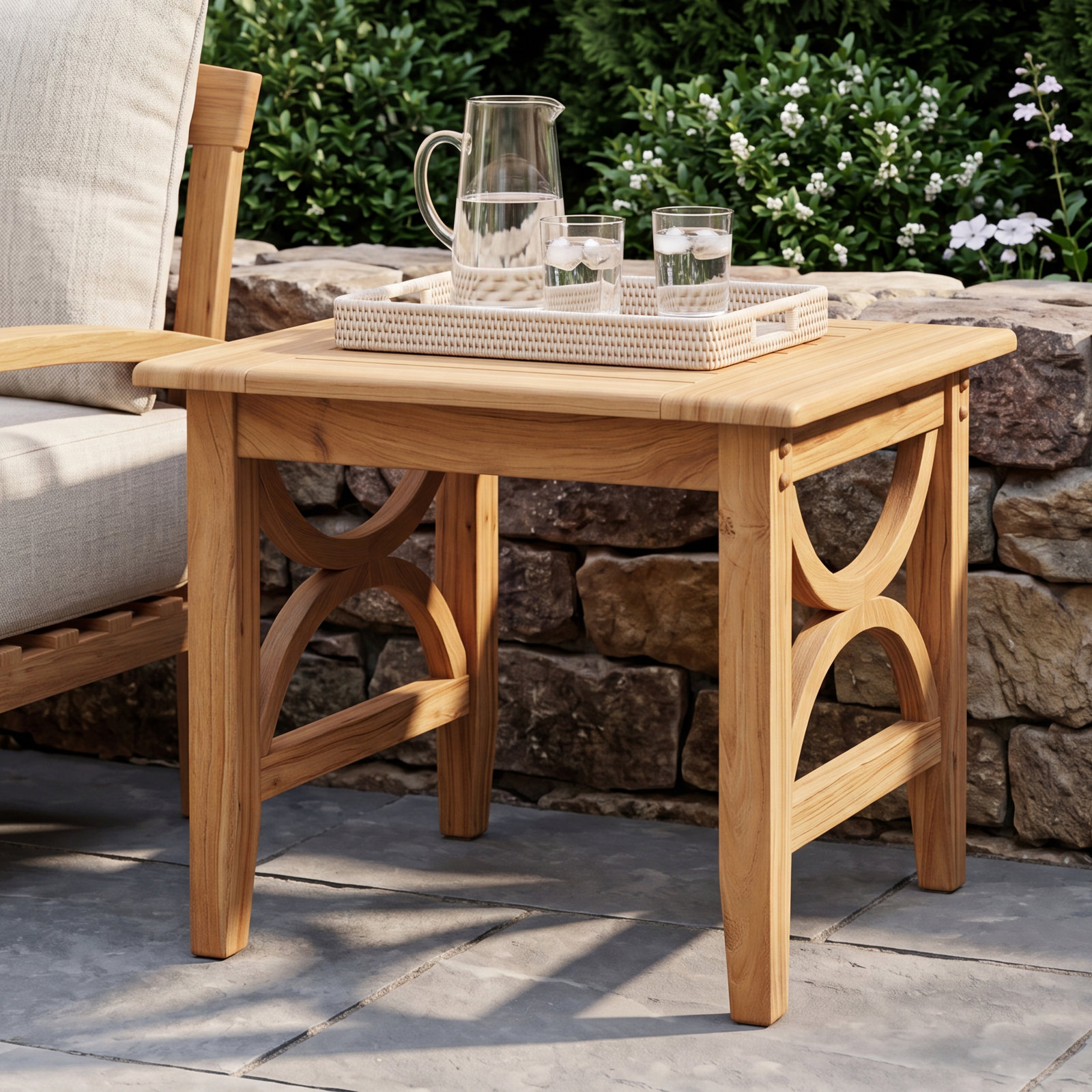 Brunswick 22" Teak Patio Side Table, Natural