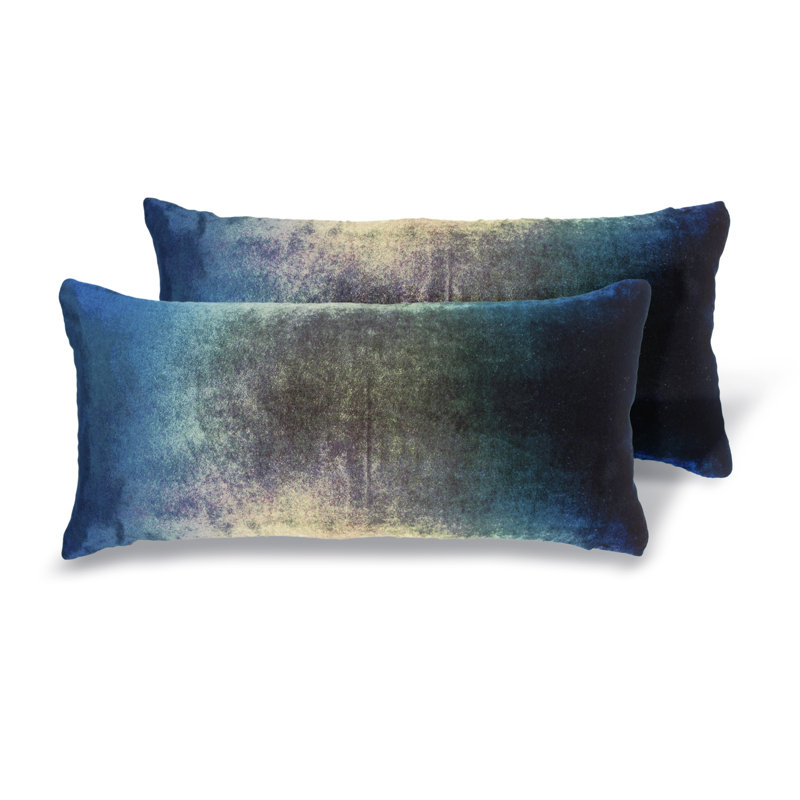 Ombre Rectangle Velvet Pillow Cover & Insert, Peacock