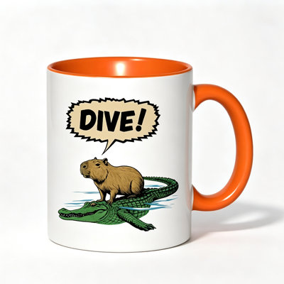 1pc Funny Dive! Capybara Riding Crocodile Comic Cape Cod style with Dive! Logo Ceramic Coffee Mug Coffee Cup Tea Mug Christmas Gift Office can hold Tea Milk.