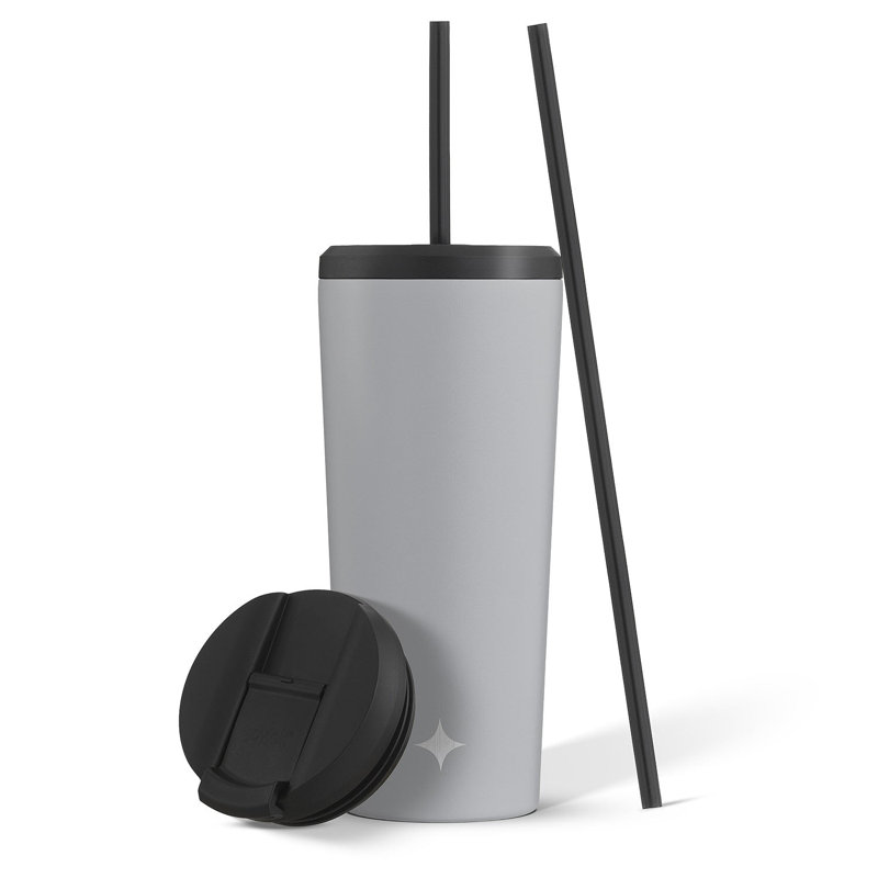 JoyJolt Vacuum Insulated Tumbler with Flip Lid and Straw 24oz, Gray