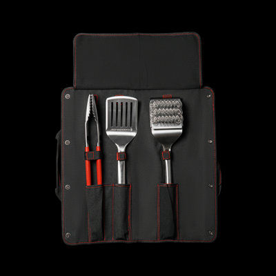 Outils de barbecue Kamado Joe - Ensemble de 3 pièces avec étui (brosse de nettoyage pour barbecue, pince, spatule)