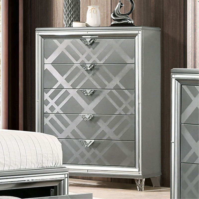 Commode 5 tiroirs Fariyah, Argent