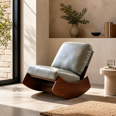 Fauteuil à bascule confortable - Similicuir bleu, structure en bois massif