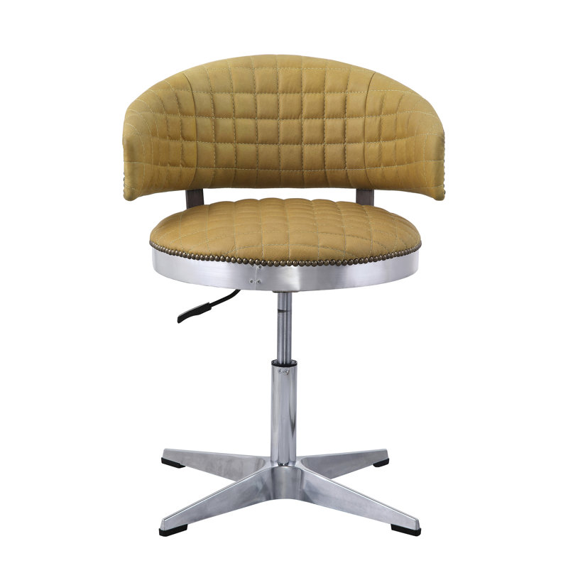 Tabouret en cuir de curcuma avec base et siège pivotants, structure ergonomique en métal pour une mobilité optimale