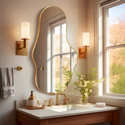 Irregular Wall Mirror, Asymmetrical Bathroom Vanity Mirror with Metal Frame, Modern Decorative Mirror