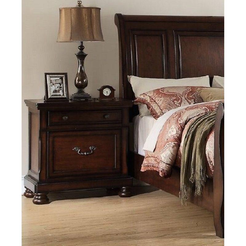 Armoire de chevet au fini cerisier avec rangement pour articles de chambre à coucher Table de chevet et options en bois massif