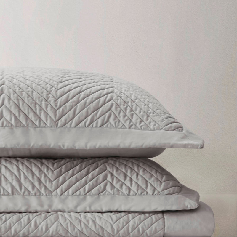 Ensemble de courtepointe en coton 3 pièces double / grand gris clair, Courtepointe pour grand lit + 2 taies décoratives