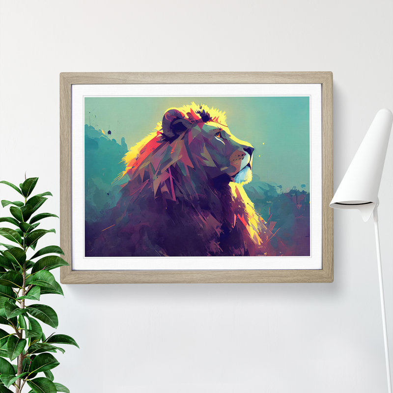Lion Vol.3 Abstract - Single Picture Frame Painting, 46cm H x 64cm W x 2cm D, Oak
