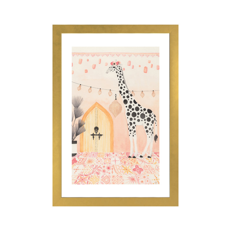 Girafe au Maroc, art encadré, H 24 po x l 16 po x P 1 po, Papier encadré doré