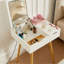Table de coiffeuse avec miroir à DEL tricolore et grands compartiments de rangement, utilisation polyvalente dans le vestiaire de la chambre à coucher, tiroirs à petites lumières de fabrication blanche, convenant pour le maquillage, le bureau, le bureau à domicile,