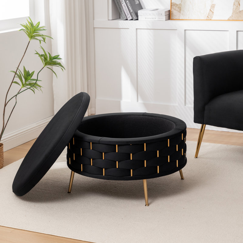 Repose-pieds rond avec rangement Cristen, Noir