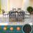 Modern Outdoor Aluminum Table With Alternating Wide And Narrow Slats, Angled Corners, Umbrella Hole, And Adjustable Non-slip Pads 