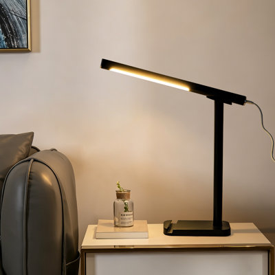 Lampe de bureau DEL moderne avec barre lumineuse magnétique détachable et port de chargement USB, lampe de lecture avec variateur tactile 3CCT et 5 niveaux de luminosité, et support de téléphone intégré pour le bureau, la lecture et la chambre.