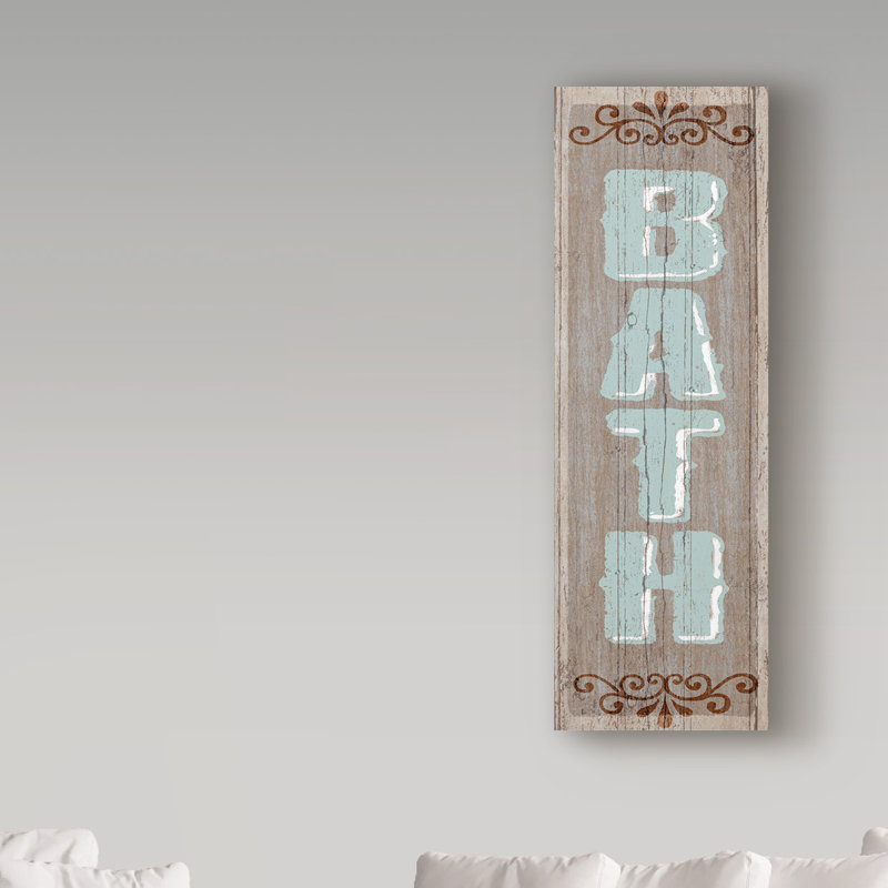 « bain sign 1 », art textuel sur toile tendue, H 19 po x l 6 po x P 2 po