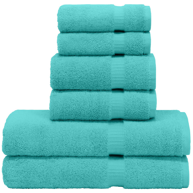 Ensemble de serviettes 6 pièces 100% coton, Bleu aqua