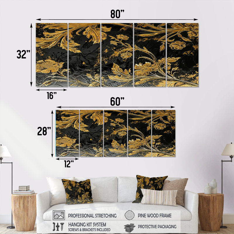5 pièces d'art mural pour salon, "Bornival", H 28 po x l 60 po