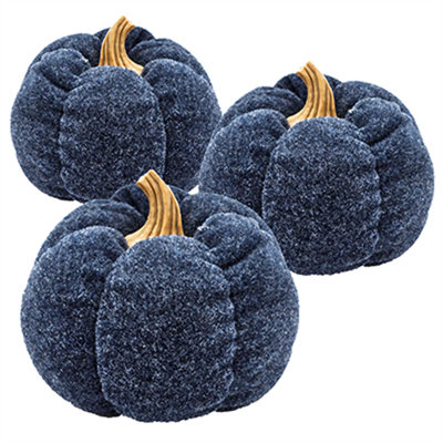 Ensemble de 3 décorations de citrouille bleu foncé 7,5 x 7,5 x 5,7 po pour l'Action de grâce