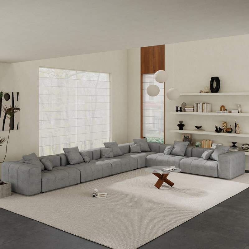 Canapé modulaire Kay Crumley, Mélange de lin gris, H 24,8 po x l 183,54 po x P 132,30 po, Orienté à gauche (vu de face)