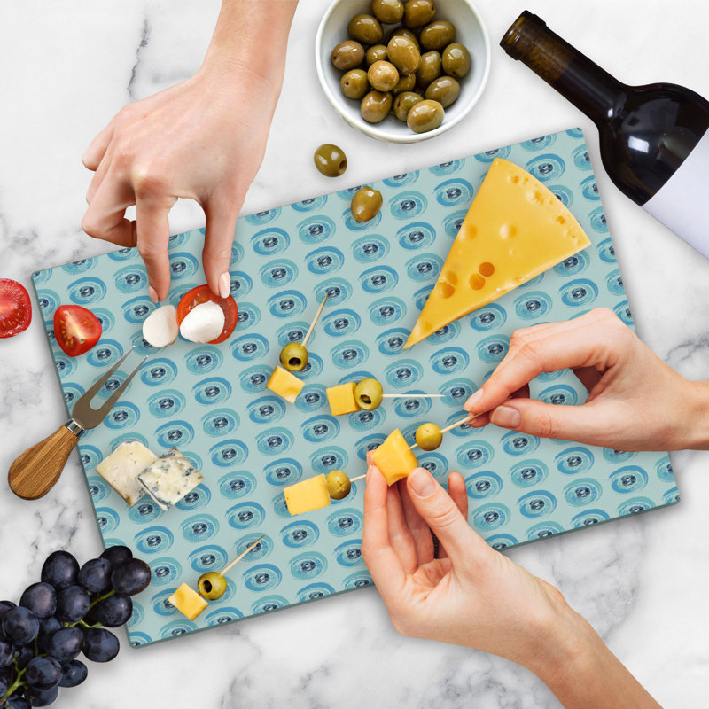 Ambesonne Abstract Cutting Board Large Size Eyeballs Pattern Sky Blue Blue