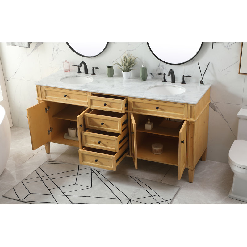 Rivers 72'' Double Bathroom Vanity with Carrara Marble Top, Natural Wood