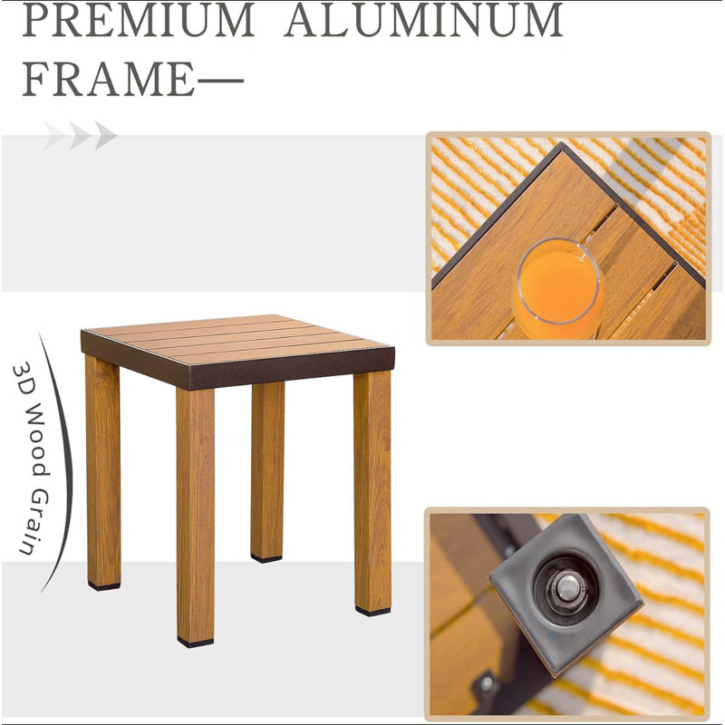 Ensemble bistro de patio 3 pièces avec chaises de véranda rembourrées en osier et grain de bois en aluminium, table basse, ensemble de conversation extérieur avec coussins imperméables beiges