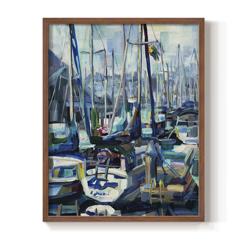 Edmonds Marina Framed Print - Solid Wood, Brown, 20" H x 16" W