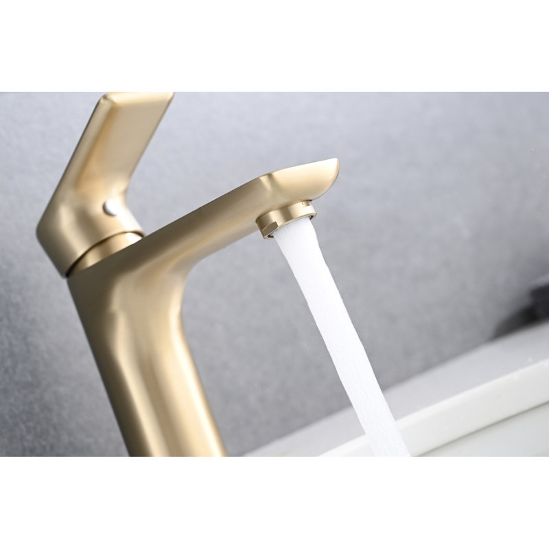 Brushed Gold Wall Mounted Bathroom Lavatory Mixer - Modern Design, Brass, Ceramic Valve, Single Handle, Hot And Cold Switch Available Basin Valve Finish, Solid Mount, Feature