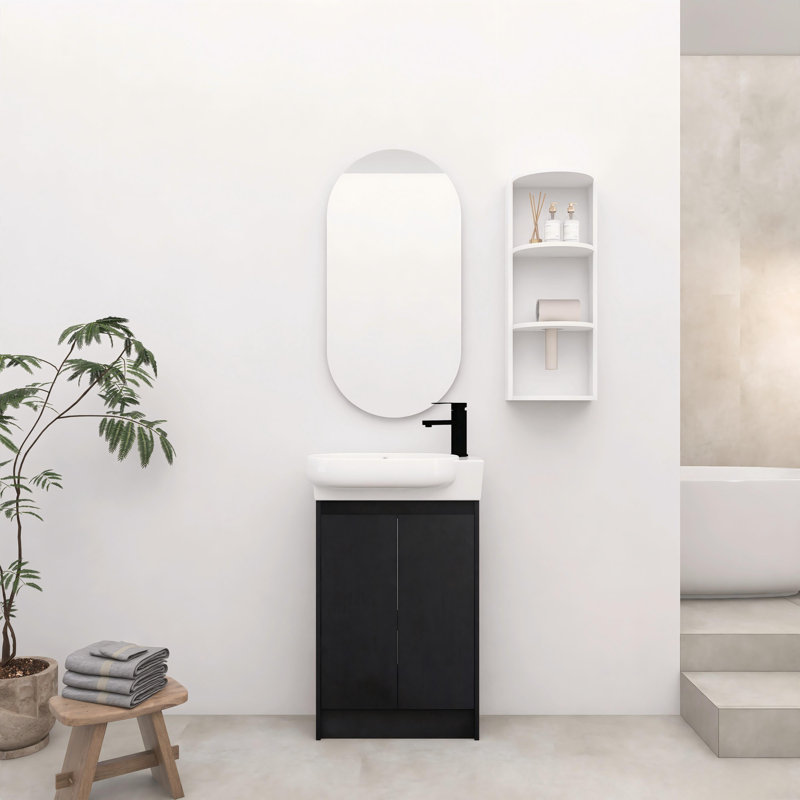 Meuble-lavabo autoportant de 23 po avec lavabo en céramique et support de rangement, portes à fermeture en douceur, Noir