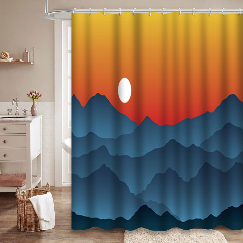 Blue Mountain Sunset Gradient Graphic Shower Curtain with 12 Hooks, L 78 po x l 72 po