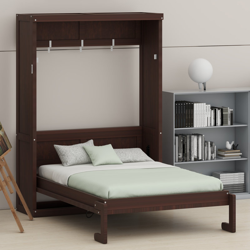 Fold-Down Murphy Bed Concealed within Multi-Functional Cabinetry, Espresso