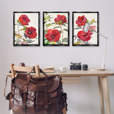  Traditional Red Poppies 3 PC Framed Floater Canvas Set by Theresa Troise Heidel