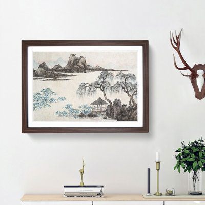 Pavilion Under the Willow Trees by Shen Zhou - Framed Print