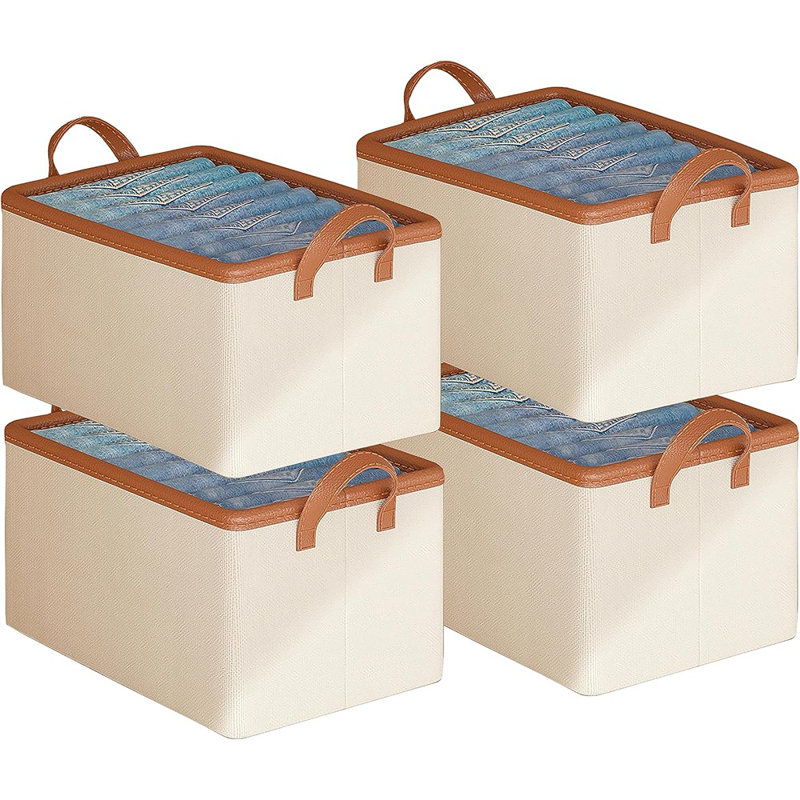 Bacs de rangement en tissu avec structure en métal - Boîtes de rangement pliables pour garde-robe, jeans, 20 L, paquet de 4, blanc