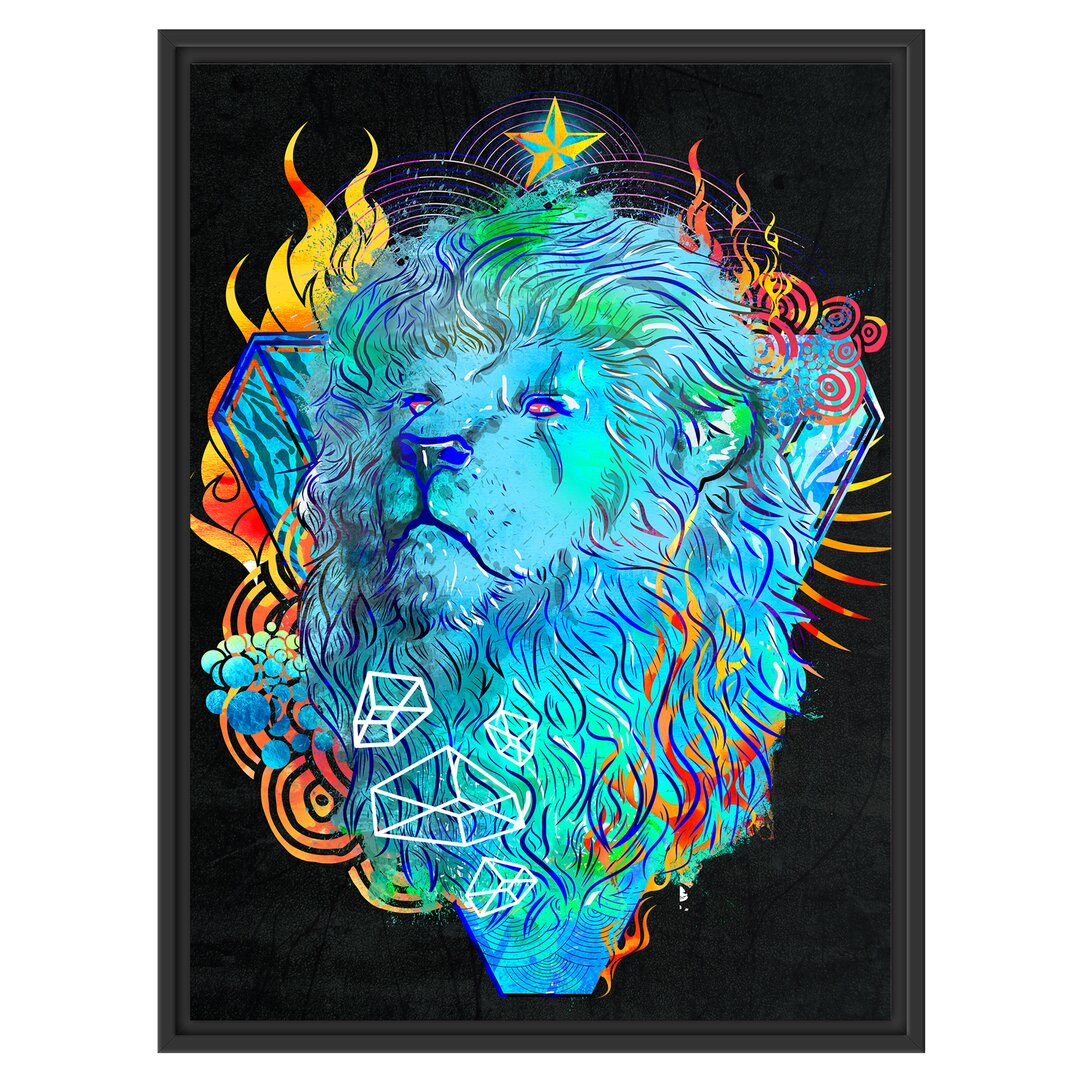 Gerahmtes Wandbild Lion fire schwarz